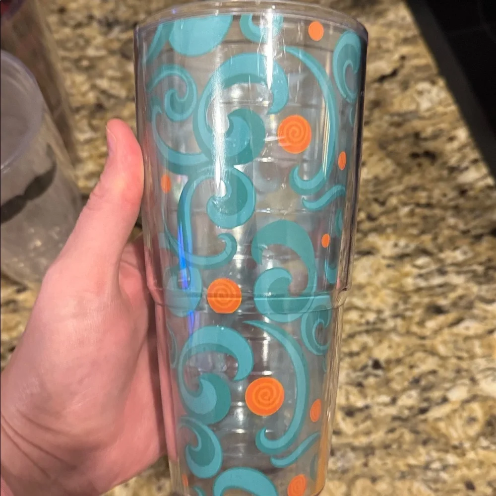 3 Tervis Patterned Tumblers with Red, Black, and Blue Designs